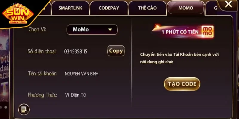 Nạp tiền mau chóng bằng ví điện tử 